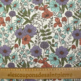 Coton imprimé le temps des fleurs fond blanc cassé