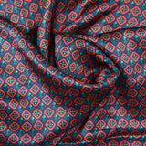 Silk satin printed naples red diamonds background marine