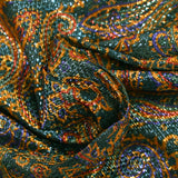 Jacquard polyester lamé cachemire orange et violet fond canard