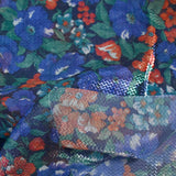 Maille polyester lamée fleurs bleu et rouge fond marine