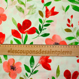 Viscose imprimée fleurs rouge fond écru