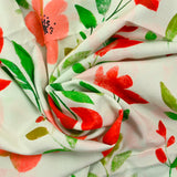 Viscose imprimée fleurs rouge fond écru