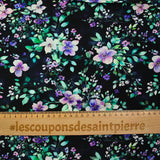 Viscose imprimée papillons de fleurs fond noir