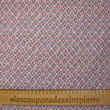 Mousseline texturée imprimée médaillons fleuris violine et turquoise fond blanc