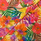 Mousseline crinkle imprimée fleurs d'été fond écru