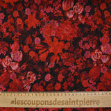 Crinkle muslin printed red and pink floral bouquet on black background