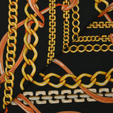 Crepe Georgette estampado con rayas de cadena sobre fondo negro
