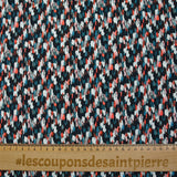 Crêpe fin imprimé peinture canard et corail fond bleu nuit