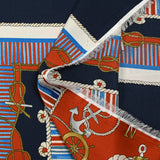 Twill de polyester satiné imprimé nœuds marins rouge et bleu fond bleu nuit