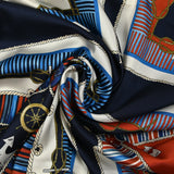 Twill de polyester satiné imprimé nœuds marins rouge et bleu fond bleu nuit