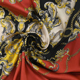 Twill de polyester satiné imprimé moulures baroques fond rouge