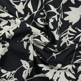 Coton tissé aspect lin imprimé ombre florale fond bleu nuit
