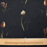 Cotton woven appearance Linen printed shadow of tulips black background