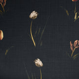 Cotton woven appearance Linen printed shadow of tulips black background