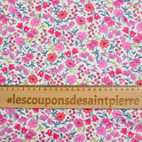 Printed cotton vittoria pink flowers vintage white background broken per meter