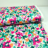 Martina printed cotton Flowers Fuchsia and green fancy flowers per meter