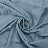 Crêpe viscose Lily brodé feuillage bleu barbeau