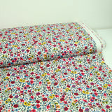 Cotton printed Aurora Flowers Red and Yellow White background per meter