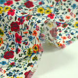 Cotton printed Aurora Flowers Red and Yellow White background per meter