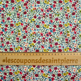 Cotton printed Aurora Flowers Red and Yellow White background per meter