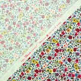Cotton printed Aurora Flowers Red and Yellow White background per meter