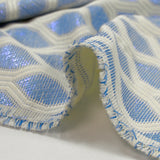 Brocart polyviscose croisement bleu fond écru