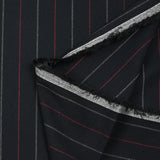 Fondo negro rojo y gris rayado de poliviscosa teñida tejida