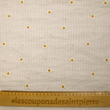 Dyed woven cotton embroidered daisy white and beige striped background