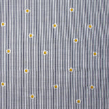 Dyed woven cotton embroidered daisy white and navy striped background