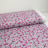 Anna pink flowers printed cotton and fuchsia white background per meter