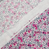 Anna pink flowers printed cotton and fuchsia white background per meter