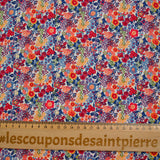 Cotton print Matilde orange and blue flowers per meter