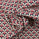 Cotton and viscose graphic print with red ecru background