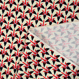 Cotton and viscose graphic print with red ecru background