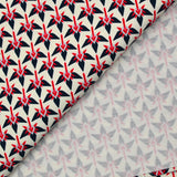 Cotton and viscose graphic print with red ecru background