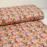 Cotton print Matilde Flowers orange and fuchsia per meter