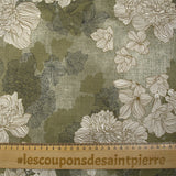 Satin de viscose imprimé ombre de fleurs fond vert-de-gris