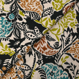 Satin de viscose imprimé cachemire flou turquoise et anis fond écru