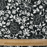 Satin de viscose imprimé fleurs en arabesque fond noir