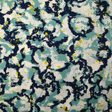 Satin de viscose imprimé Hava marine et vert d'eau fond écru