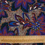 Viscose imprimée Salsa de fleurs lie de vin fond bleu