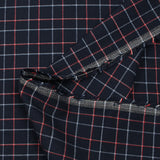 Polyviscose tissée-teinte à carreaux rouge et bleu fond marine