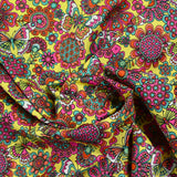 Cotton printed butterfly fuchsia yellow background per meter