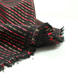 Jacquard polyviscose rayé rouge et kaki fond noir