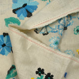 Flores turquesas bordadas al 100% de lino, hilo verde y amarillo