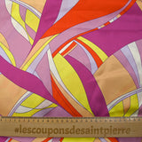 Satin de soie imprimé danse évasive orchidée, orange et jaune