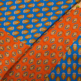 Satén de seda estampado paisley patchwork naranja, mostaza y azul
