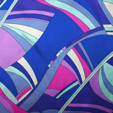 Raso de seda estampado danza evasiva magenta, azul y violeta