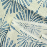 100% Lin imprimé palmier bleu fond blanc cassé