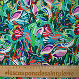 Coton imprimé Zélia turquoise, vert et corail